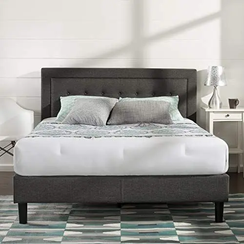Produktbild: Zinus Dachelle Bett 180x200 cm - Höhe 31 cm - Gepolsterter Plattform Bettrahmen mit Holzlattenrost - Dark Grey, Dunkelgrau