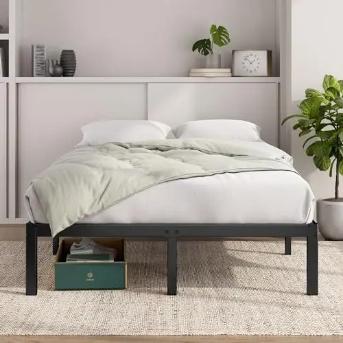 Produktbild: Zinus Elias Bett 140x200cm - Höhe 36cm mit Stauraum unter dem Bett - Metall Plattform Bettgestell - Schwarz, Schwarze