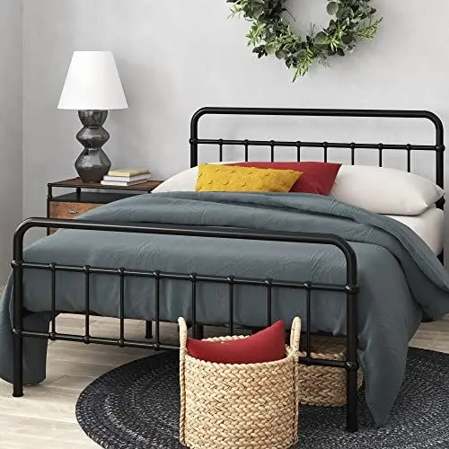 Produktbild: Zinus Florence Bett 90 x 190 cm – 30 cm hoch – Einzelbett – Plattform-Bett aus Metall mit Kopfteil und Fußteil – Schwarz