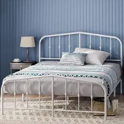 Produktbild: Zinus Heidi Bett 140x200 cm - Höhe 31cm mit Stauraum unter dem Bett - Metall Plattform Bettgestell mit Kopfteil und Fußteil - Weiß