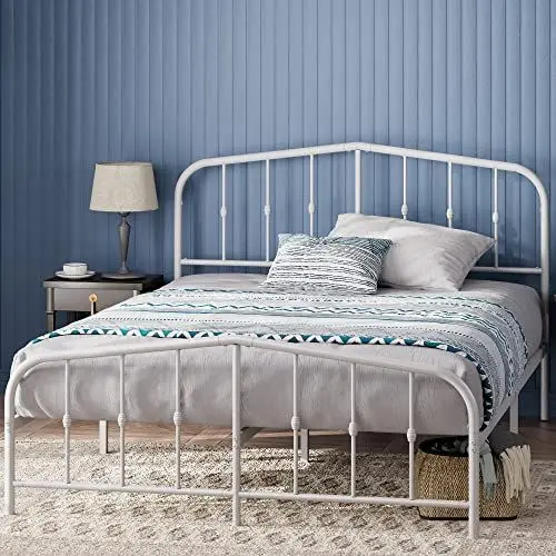 Produktbild: Zinus Heidi Bett 140x200 cm - Höhe 31cm mit Stauraum unter dem Bett - Metall Plattform Bettgestell mit Kopfteil und Fußteil - Weiß