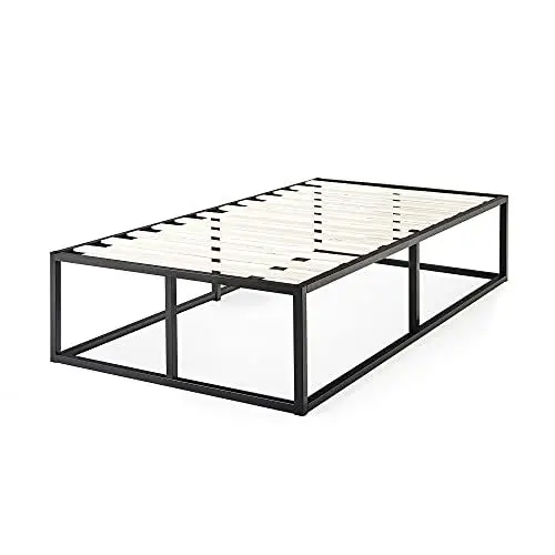 Produktbild: Zinus Joseph Bett 90x200 cm - Höhe 46 cm mit Unterbettstauraum - Metall-Plattformbettgestell mit Holzlattenrost - Schwarz