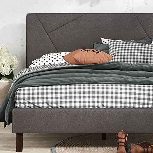 Produktbild: Zinus Judy Bed 90x200 cm - Höhe 35 cm - Gepolsterter Plattformbettrahmen mit Holzlattenrost - Grau