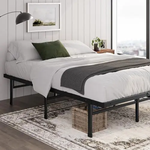 Produktbild: Zinus Justin Bett 90x200 cm - Höhe 36 cm mit Stauraum unter dem Bett - Metall Plattform Bettgestell - Schwarz, Schwarze