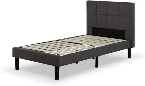 Produktbild: Zinus Lottie Bed 90x200 cm - Höhe 35 cm - Gepolstertes Bettgestell mit Holzlattenrost - Grau