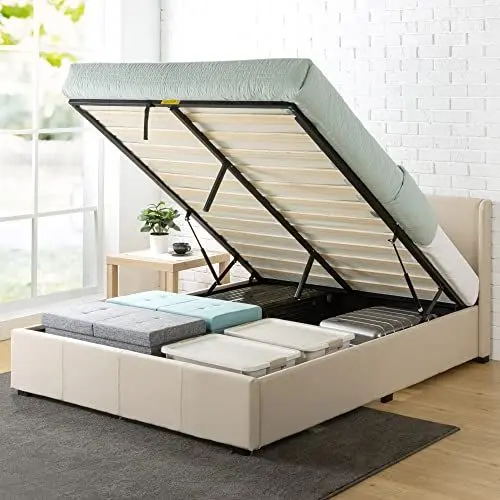 Produktbild: Zinus Maddon Bett 180x200 cm - Höhe 31 cm mit Stauraum unter dem Bett - Ottomane Gaslift gepolsterter Bettrahmen mit Stauraum - Beige