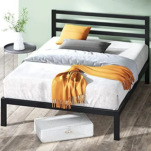 Produktbild: Zinus Mia Bett 140x200 cm - Höhe 36 cm mit Stauraum unter dem Bett - Metall Plattform Bettgestell mit Kopfteil - Schwarz