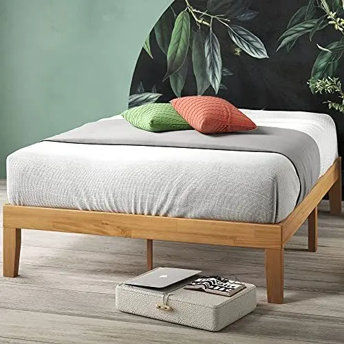 Produktbild: Zinus Moiz Bett 90x200 cm - Höhe 35 cm mit Stauraum unter dem Bett - Holz Plattform Bettrahmen mit Holzlattenrost - Natural Brown