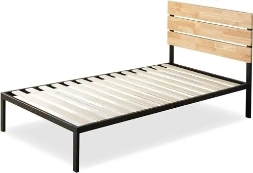 Produktbild: Zinus Paul Bett 100x200 cm - Höhe 36 cm - Metall und Holz Plattform Bettrahmen mit Holzlattenrost - Natural Brown