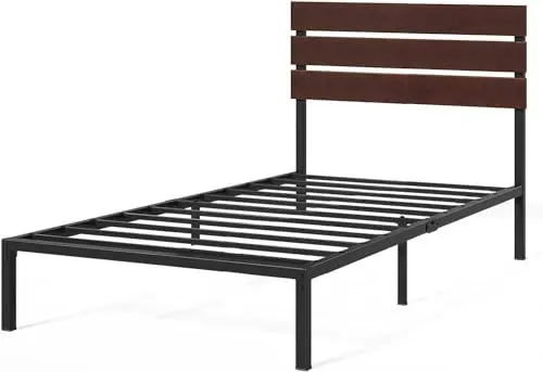 Produktbild: Zinus Figari Bett 90x200 cm - Höhe 31cm mit Stauraum unter dem Bett - Nachhaltiger Bambus- und Metall-Plattformbettrahmen mit Lattenkopfteil - Braun und Schwarz