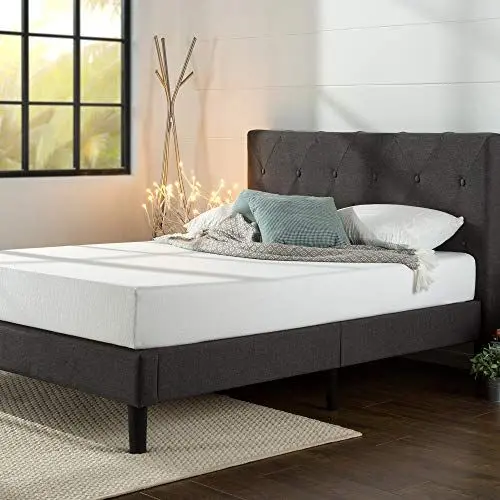Produktbild: Zinus Shalini Bett 180x200 cm - Höhe 35 cm - Gepolsterter Plattform Bettrahmen mit Holzlattenrost - Dunkelgrau