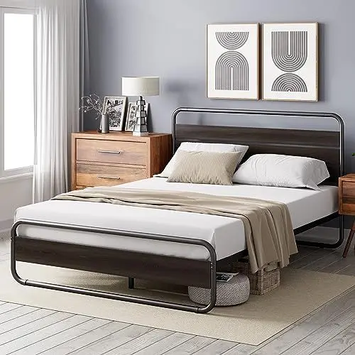 Produktbild: Zinus Soren Bett 90x200 cm - Höhe 30 cm - Metall Plattform Bettgestell mit Kopfteil und Fußteil - Schwarz