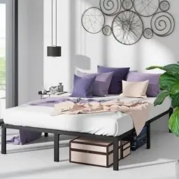 Produktbild: Zinus Yelena Bett 140x200 cm - Höhe 36 cm mit Stauraum unter dem Bett - Metall-Plattformbettrahmen mit Stahl-Lattenrost - Schwarz