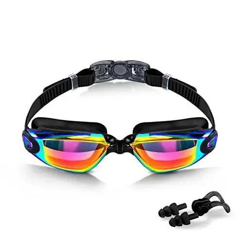 Produktbild: ZINUU Schwimmbrille für Herren Damen - Swimming Goggles Schwimmbrillen für Srwachsene Kinder Junior, Anti Fog UV Schwimmbrillen Mit Nasenclip und Ohrstöpseln (Schwarz)