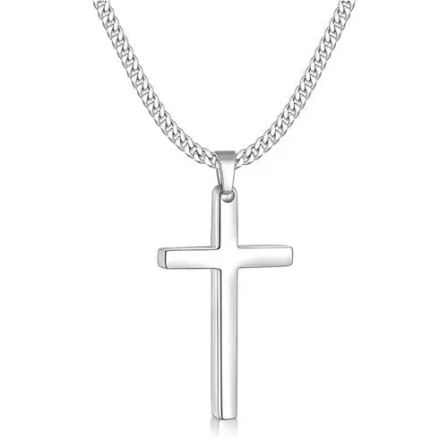 Produktbild: Zinvefa Kreuz Kette Herren Edelstahl Anhänger Kreuz Halskette Silber/Schwarz/Gold,Anhänger 15 * 28mm - 50 * 30mm