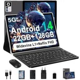 Produktbild: ZIOVO Tablet 10 Zoll Android 14 mit 22GB RAM+128GB ROM(TF 1TB), 5G WLAN, Octa-Core, Widevine L1, 8000mAh, BT 5.0, 5MP+8MP, GPS, Tablet mit Tastatur, Maus - Schwarz