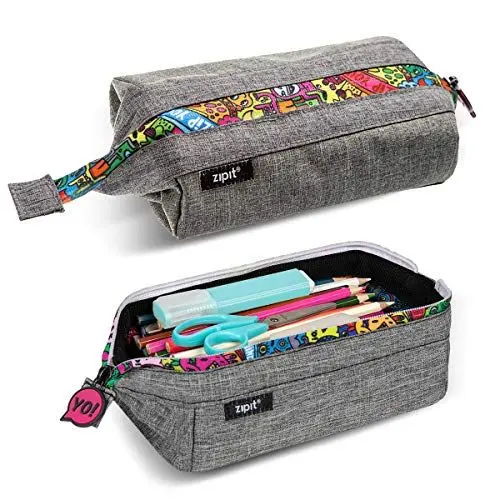 Produktbild: ZIPIT Lenny Federmäppchen | Großes Mäppchen für Schule und Büro | Etui, Kosmetiktasche mit breite Öffnung | Federmappe Grau