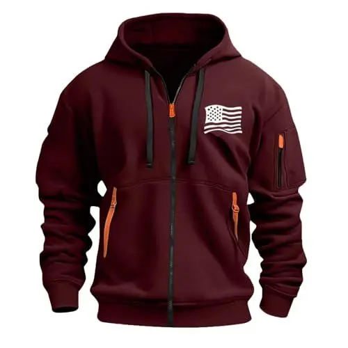 Produktbild: Zipper Hoodie Herren Jacke Herren Norweger Pullover Herren Kapuzenpullover Für Herren Sweatjacke Herren Ohne Kapuze Pullover Für Herren Kapuzenjacke Herren Jacke Herren Hoodie Herren(#D Wine,XXL)