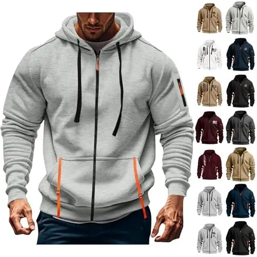 Produktbild: KONG JIMFAN Zipper Hoodie Pullover Hoodie Oversize Hoody Mit Kapuze Fleecejacke Arbeitspullover Hoodie Hoodie (#A Light Gray,XL)