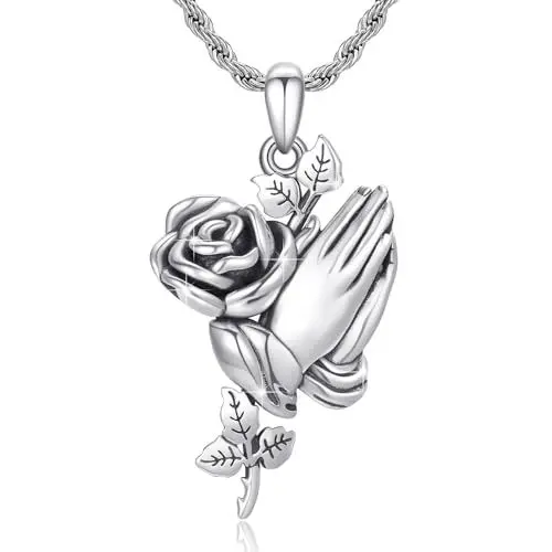 Produktbild: ZIPPICE Gelassenheitsgebet Halskette Betende Hände Rosen Anhänger Halskette für Männer Frauen Vaterunser Mut Weisheit Religion Schmuck Geschenke