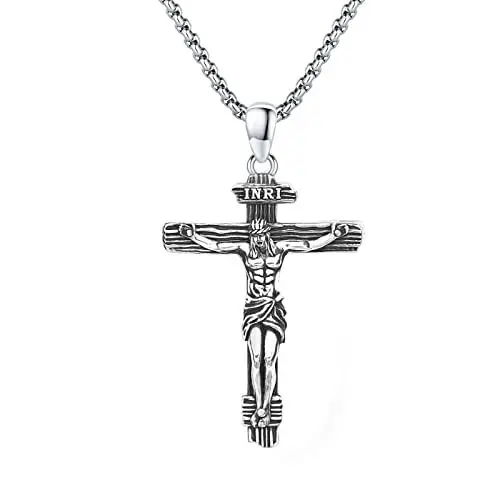 Produktbild: ZIPPICE Jesus Kreuz Kette 925 Sterling Silber Kruzifix Kette Jesus Halsketten Kreuzkette Amulett Halsketten Christian Kette Schmuck Herren Damen