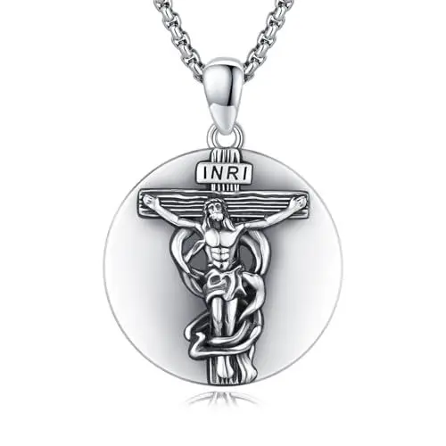 Produktbild: ZIPPICE Jesus Kreuz Halskette 925 Sterling Silber Crucifix Anhänger Jesus Kreuz Kette Amulett Halskette Schmuck Geschenk für Damen Herren Frauen Männer with 2.5mm 22