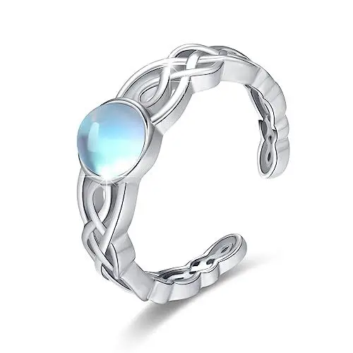 Produktbild: ZIPPICE Mondstein Ring keltische Knotenringe 925 Sterlingsilber verstellbarer Ring für Frauen keltischer Antragsring Mondstein-Ehering Mondstein Schmuck Geschenke für Frauen