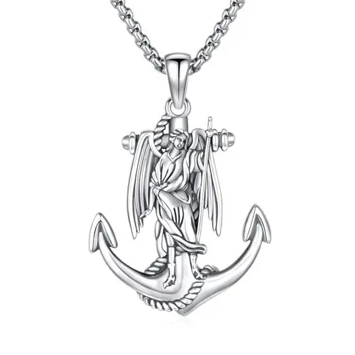 Produktbild: ZIPPICE Saint Raphael Halskette 925 Sterling Silber Anker Anhänger Erzengel Heiliger Raphael Anhänger Halskette St Raphael Kette Amulett Schmuck für Unisex 22 
