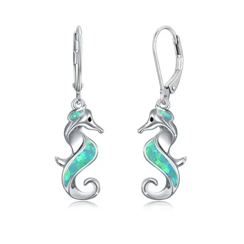 Produktbild: ZIPPICE Seepferdchen Ohrringe - 925 Sterling Silber mit Grün Opal - Dangle Earrings für Frauen und Mädchen