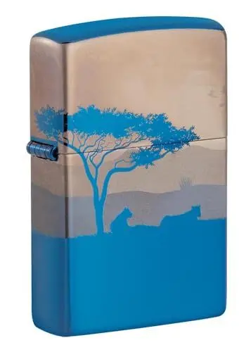 Produktbild: ZIPPO – Sturmfeuerzeug, Lion in the Savanna, 360° Photo Image, High Polish Blue, nachfüllbar, in hochwertiger Geschenkbox