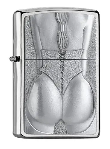 Produktbild: Zippo Sturmfeuerzeug - Girl with Corset - Brushed Chrome Finish - Nachfüllbar - Wiederverwendbar - Windfestes Design - Geschenkbox - Made in USA