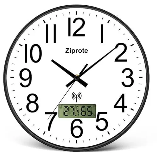 Produktbild: Ziprote Funk-Wanduhr, Funkuhr Wand mit Temperaturanzeige und Luftfeuchtigkeit, 30cm Küchenuhr Wanduhr, Wanduhr Ohne TickgeräUsche Lautlos für Wohnzimmer, Schlafzimmer, Büro, Badezimmer