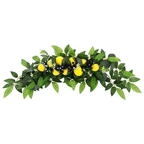 Produktbild: Zitronen Swag Kranz, Zitronen Tür Swag Blumen Swag Eukalyptus Künstliche Blumen Swag Arrangements Frühling Sommer Swag für Tisch Mittelstücke Heim Hochzeit Bogen Party Tür Wand Dekor(Gelb)
