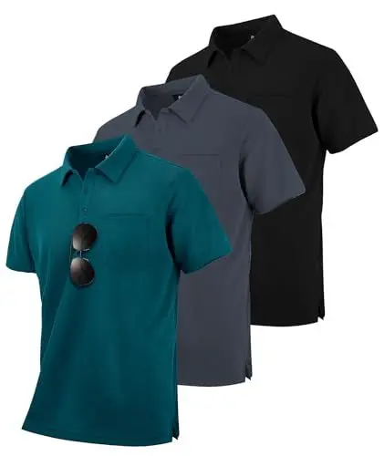 Produktbild: zitysport 3er Pack Poloshirts Herren Kurzarm Golf Polohemd Schnelltrocknend Atmungsaktives Herren Regular Fit Shirts Work Polo Shirts Männer Sommer Sport Tshirt Männer(Schwarz Grau Türkis L)