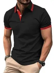 Produktbild: zitysport Poloshirt Herren Kurzarm Shirt Atmungsaktives Golf Polo Shirt Männer Sommer Shirts Sport Basic Slim Fit Tshirt mit Brusttasche Polohemd(Schwarz-L)
