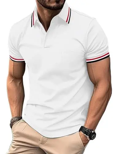 Produktbild: zitysport Poloshirt Herren Kurzarm Shirt Atmungsaktives Golf Polo Shirt Männer Sommer Shirts Sport Basic Slim Fit Tshirt mit Brusttasche Polohemd(Weiß-XL)