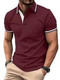 Produktbild: zitysport Poloshirt Herren Kurzarm Shirt Atmungsaktives Golf Polo Shirt Männer Sommer Shirts Sport Basic Slim Fit Tshirt mit Brusttasche Polohemd(Weinrot-2XL)