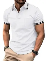 Produktbild: zitysport Poloshirt Herren Kurzarm Shirt Atmungsaktives Golf Polo Shirt Männer Sommer Shirts Sport Basic Slim Fit Tshirt mit Brusttasche Polohemd(Weiß Schwarz-XL)