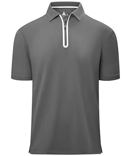 Produktbild: zitysport Poloshirt Herren mit Zipper Kurzarm Basic Polo Hemd Schnelltrocknend Golf T-Shirts Sport Atmungsaktiv Outdoor mit Reißverschluss Shirt Männer Casual Poloshirt(Dunkelgrau-L)