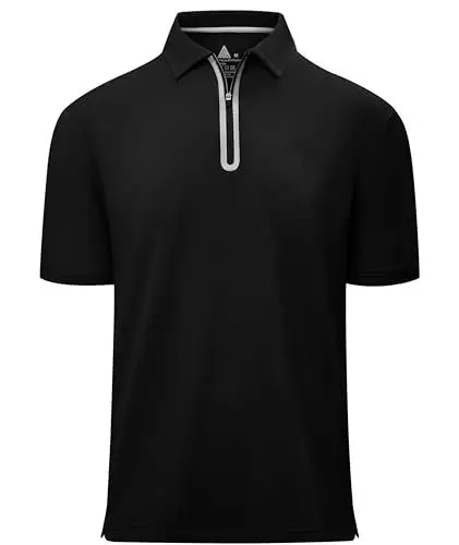 Produktbild: zitysport Poloshirt Herren mit Zipper Kurzarm Basic Polo Hemd Schnelltrocknend Golf T-Shirts Sport Atmungsaktiv Outdoor mit Reißverschluss Shirt Männer Casual Poloshirt(Schwarz-L)