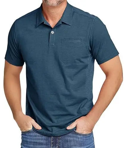 Produktbild: zitysport Poloshirt Kurzarm Herren Regular Fit Golf Shirt Schnelltrocknen Atmungsaktives Polohemd Herren Knitterfrei Outdoor Shirt Männer Sport Polo T-Shirts mit Brusttasche(Indigo-M)