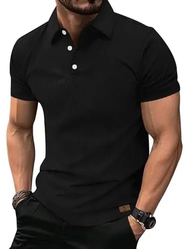 Produktbild: zitysport Poloshirts Herren Kurzarm Golf Funktions Polohemd Atmungsaktives Shirt Herren Basic Tshirt Männer Work Polo Hemden Sommer Sport Hemd Männer(Schwarz 2XL)