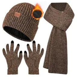 Produktbild: Ziwijity Schal Mütze und Touchscreen Handschuhe Set Für Herren Damen，Winter 3 In 1 Mütze Schal Handschuh Beanie Strickmütze Langer Schal Verdickte Und Weiche Wolle (Khaki)