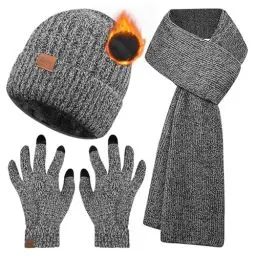 Produktbild: Ziwijity Schal Mütze und Touchscreen Handschuhe Set Für Herren Damen，Winter 3 In 1 Mütze Schal Handschuh Beanie Strickmütze Langer Schal Verdickte Und Weiche Wolle (Sisal grau)
