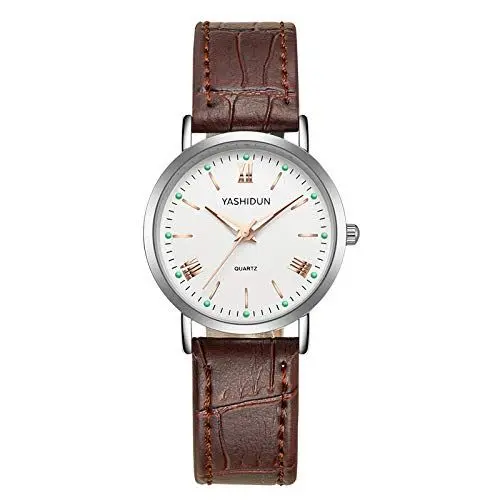 Produktbild: Ziyan Unisex Armbanduhr, Herren/Frauen Uhr Flache Analog Quarz Klassisch Mode Edelstahluhr Armbanduhr mit Leder Armband Nachtglühen Damenuhren (B Damenuhr)