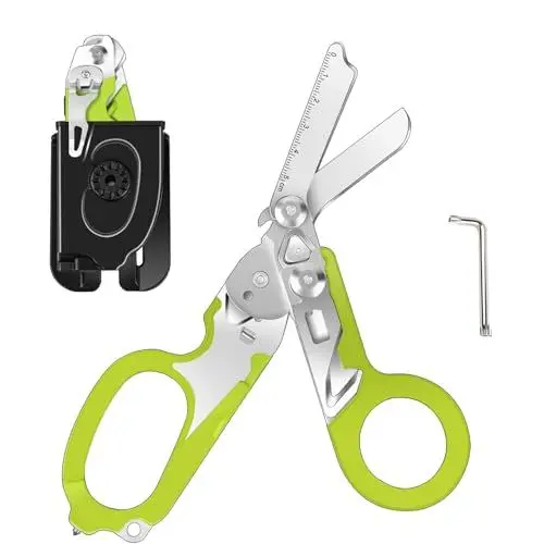Produktbild: Trauma Schere Multitool Rettungsschere mit 6 Praktischen Funktionen Faltbare Scherenzange aus Edelstahl-Ideal für Professionellen Einsatz Im Rettungsdienst Oder Alltägliche Aufgaben - Grün