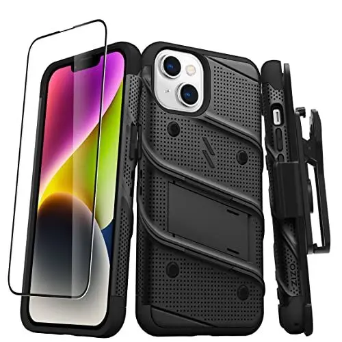 Produktbild: ZIZO Schutzhülle für iPhone 14 (6.1), mit Displayschutzfolie, Ständer, Schwarz