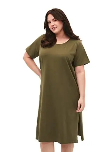 Produktbild: Zizzi Damen Große Größen Kleid Baumwolle Kurze Ärmel Gr 42-44 Ivy Green