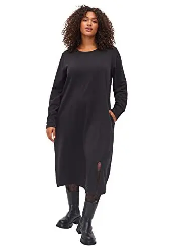 Produktbild: Zizzi Damenmode Große Größen Sweatshirtklleid Baumwolle Taschen Größe Gr S Black Plus Size Damen Kleidung