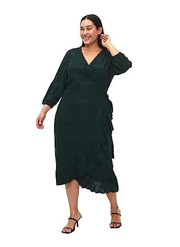 Produktbild: Zizzi Flash by Damen Großen Größen Wickelkleid 3/4-Ärmeln Größe 46-48 Scarab